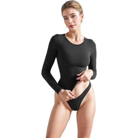 🆕Women Black Cotton Slim Fit Crew Neck Long Sleeve Top Going Out Basic T-Shirt - Picture 3 of 6